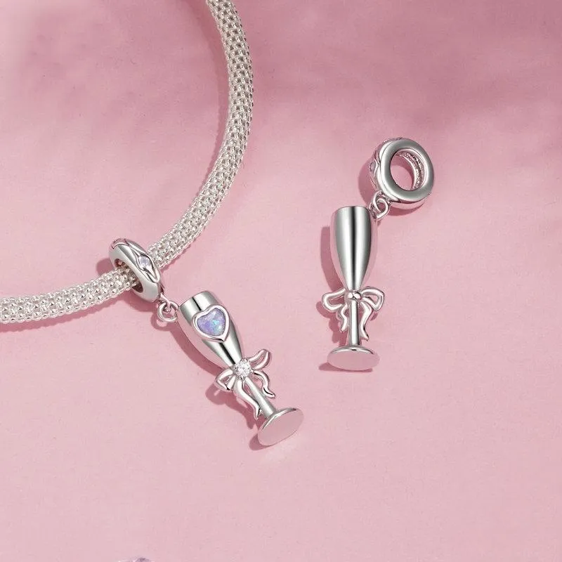 925 Sterling Silver Romantic Platinum Champagne Goblet Pendant