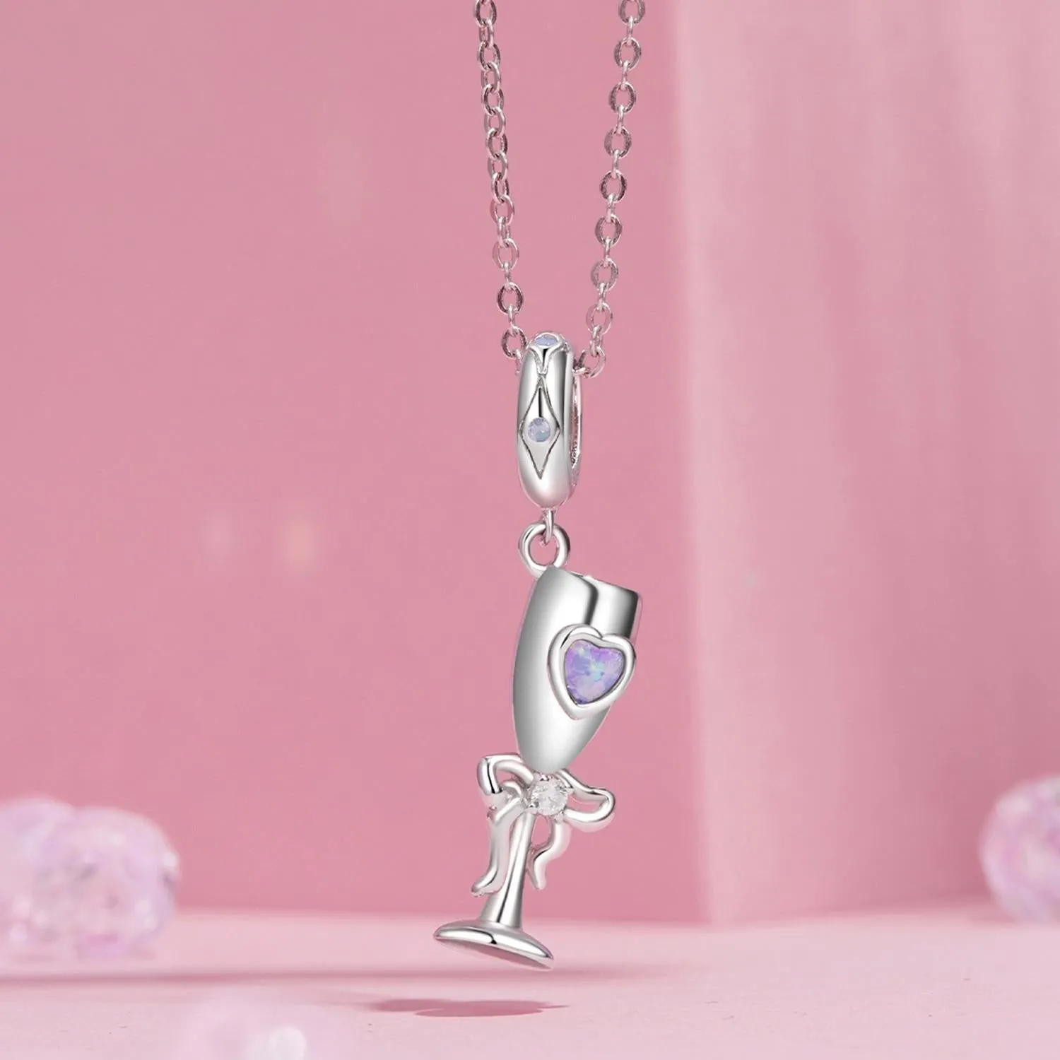 925 Sterling Silver Romantic Platinum Champagne Goblet Pendant