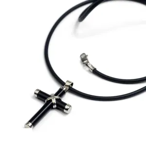 925 Sterling Silver with Black Onyx Cross Pendant Choker Necklace