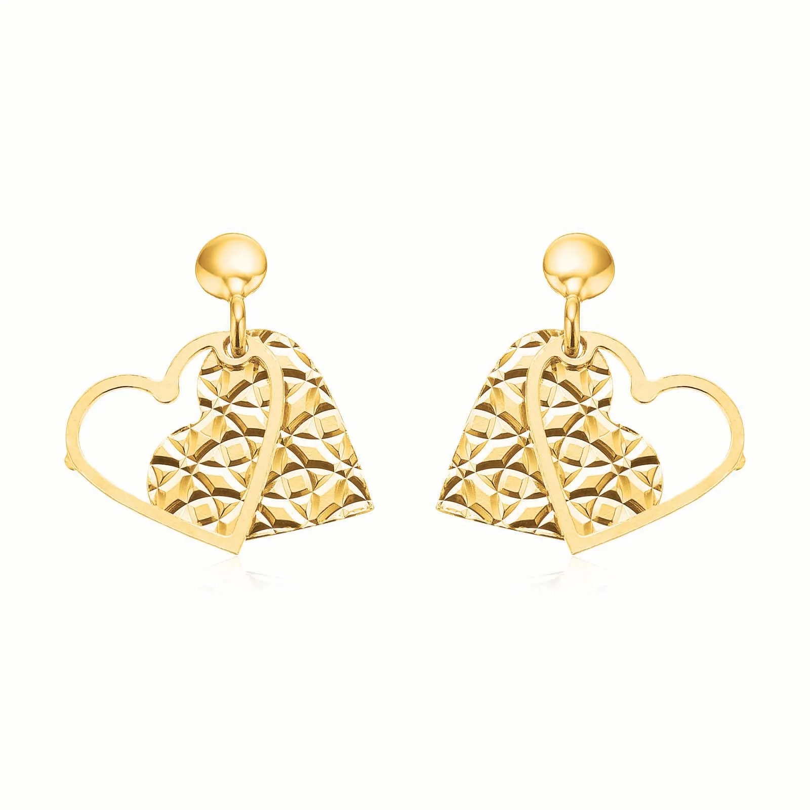 9ct Yellow Gold Silver Filled Double Heart Drop Earrings