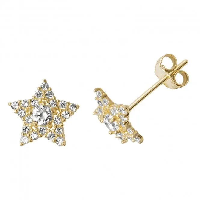 9ct Yellow Gold Zirconia Star Stud Earrings ES496