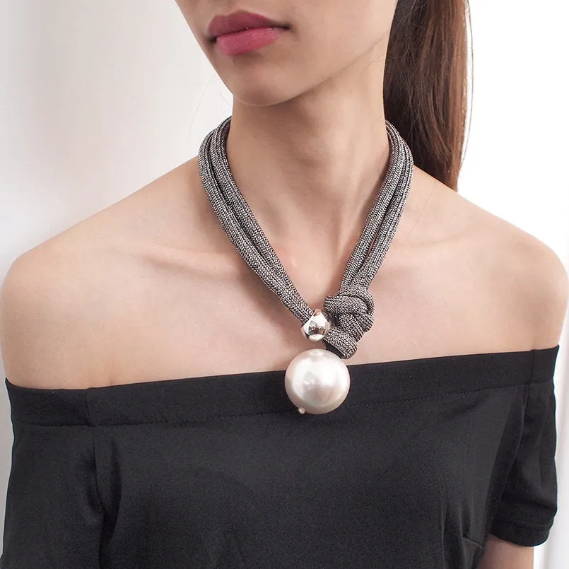 Adjustable Thick Rope Large Faux Pearl Pendants For Women