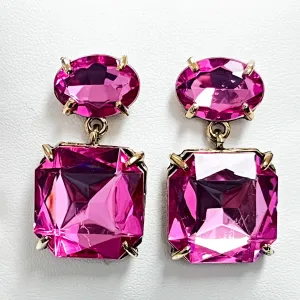 Adriana - Chunky Rhinestone Statement Earrings (Pink)