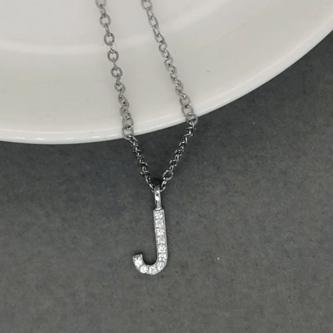 Alphabet J Diamond Pendant In 18k White Gold.