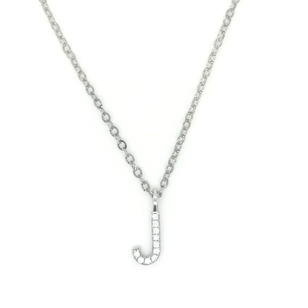 Alphabet J Diamond Pendant In 18k White Gold.