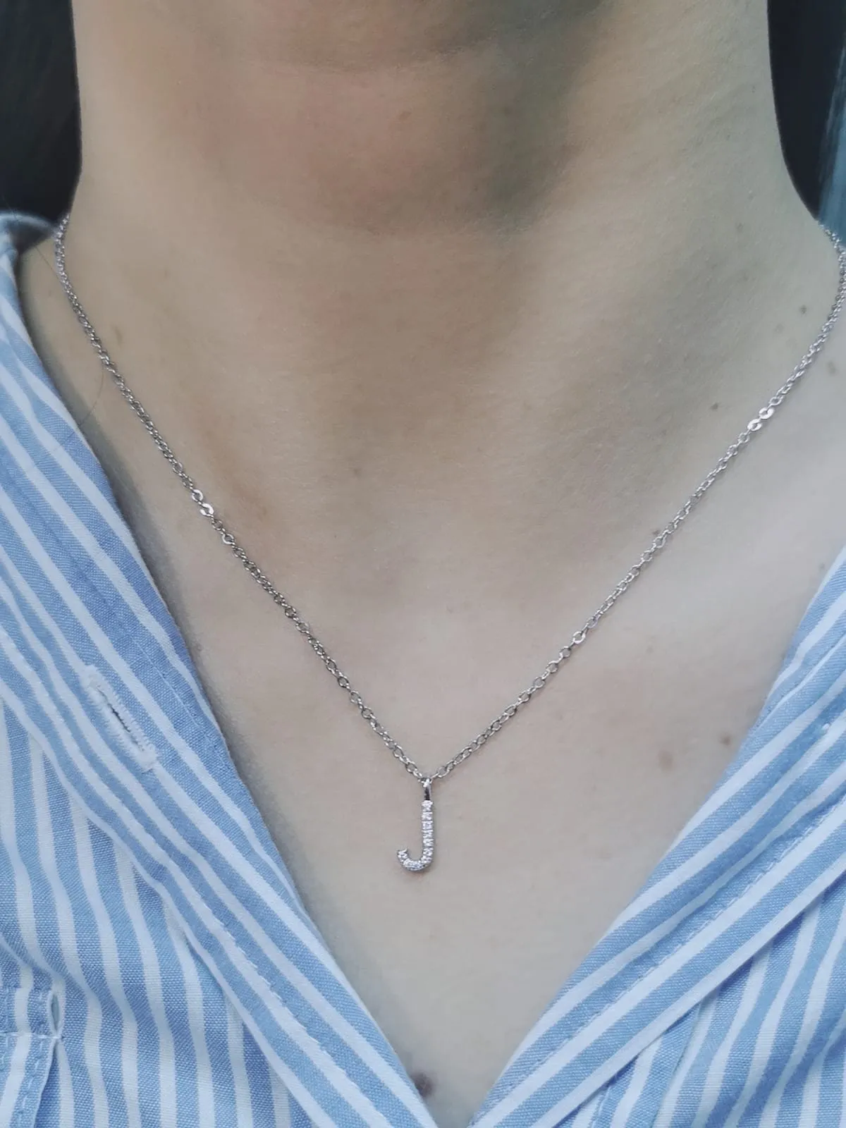 Alphabet J Diamond Pendant In 18k White Gold.