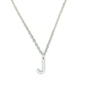 Alphabet J Diamond Pendant In 18k White Gold.