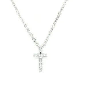 Alphabet T Diamond Pendant In 18k White Gold.