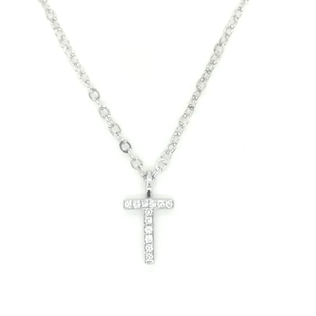 Alphabet T Diamond Pendant In 18k White Gold.