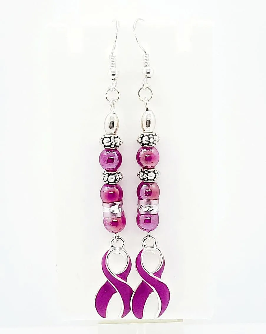 Awareness purple enamel ribbon charm Earrings by Josie