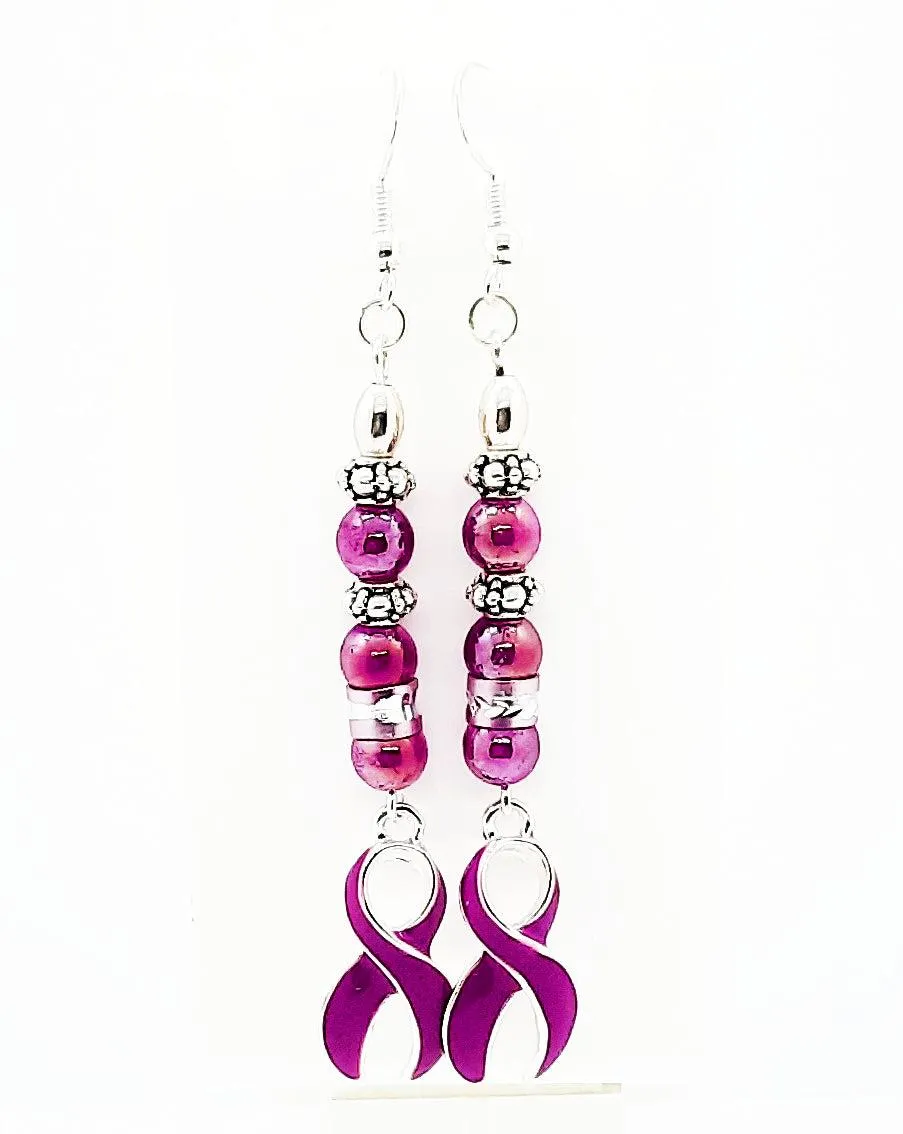 Awareness purple enamel ribbon charm Earrings by Josie