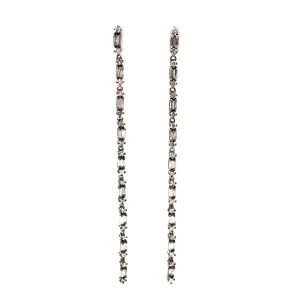 Baguette Cut Diamond Drop Earrings in Sterling Silver