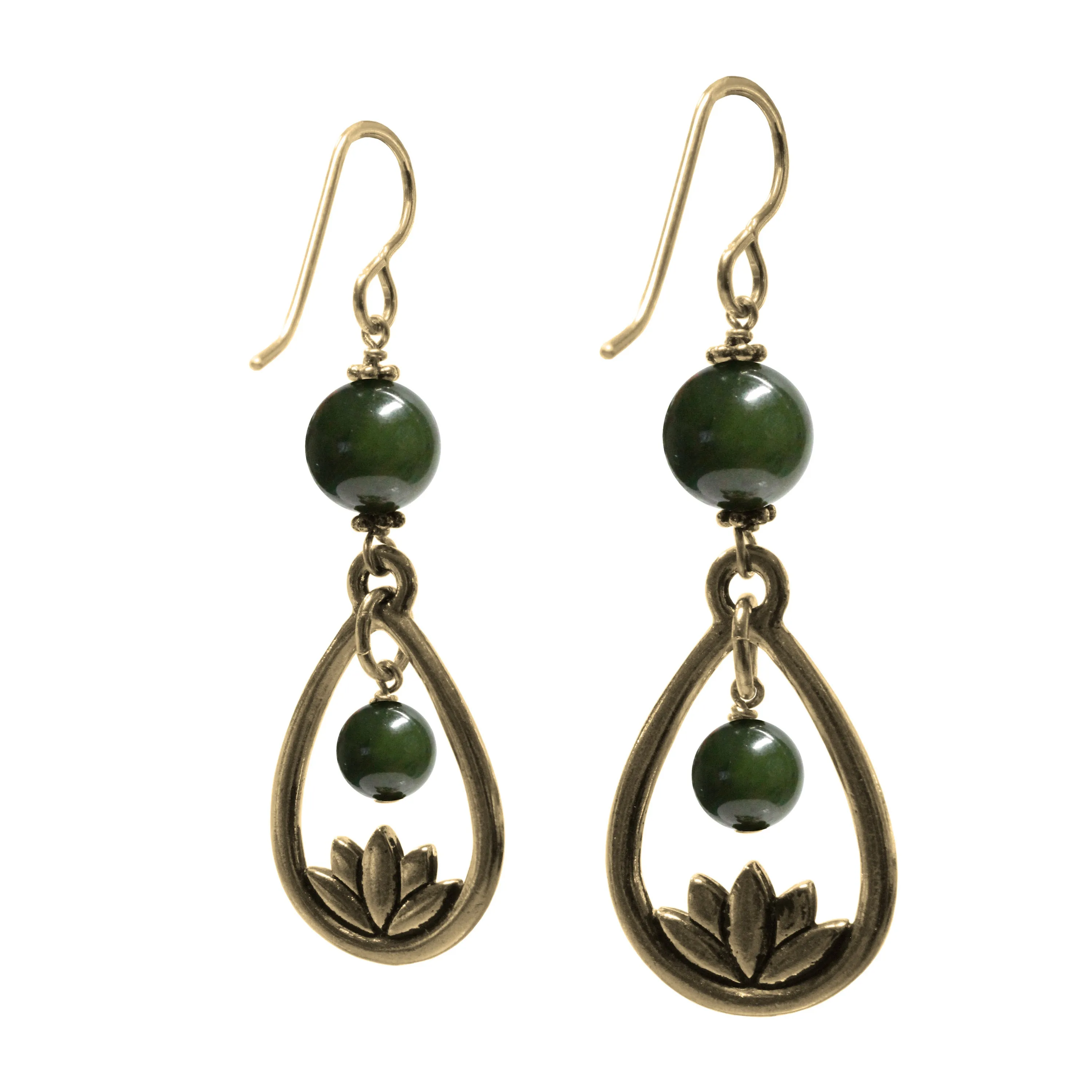 BC Jade Lotus Earrings / 58mm length / gold filled hook earwires