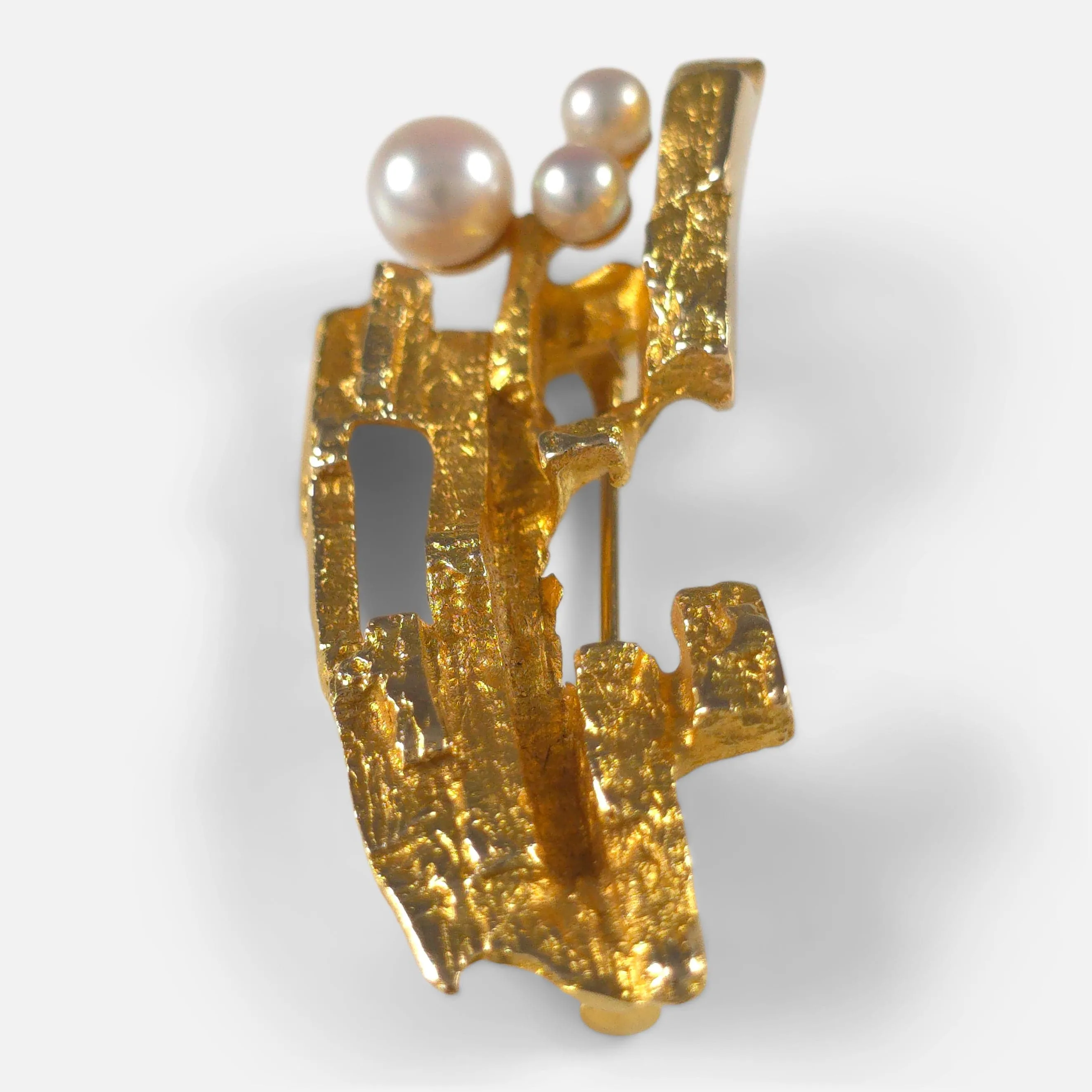 Björn Weckström Lapponia 'Bow of Argo' Brooch - 14ct Gold with Pearls