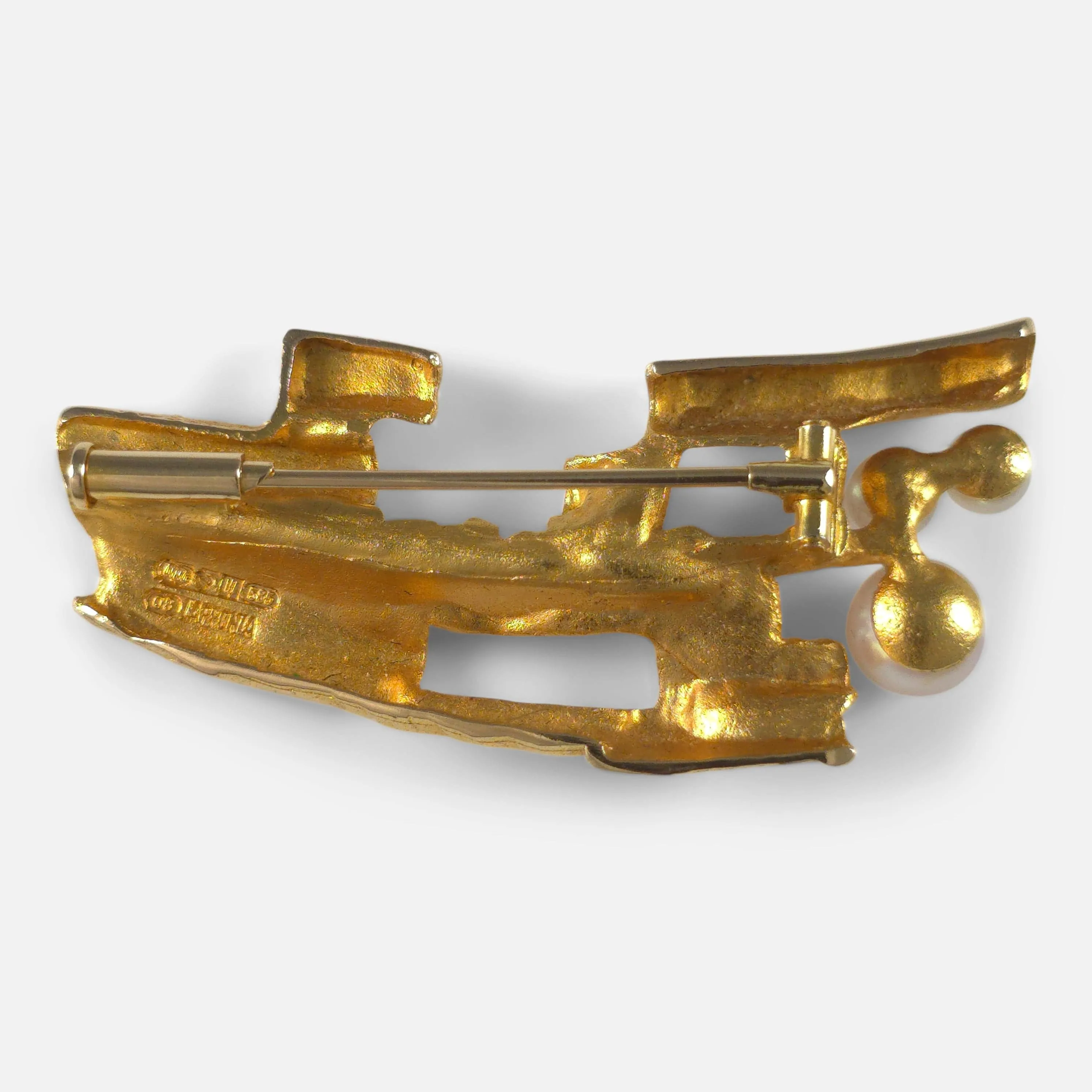 Björn Weckström Lapponia 'Bow of Argo' Brooch - 14ct Gold with Pearls