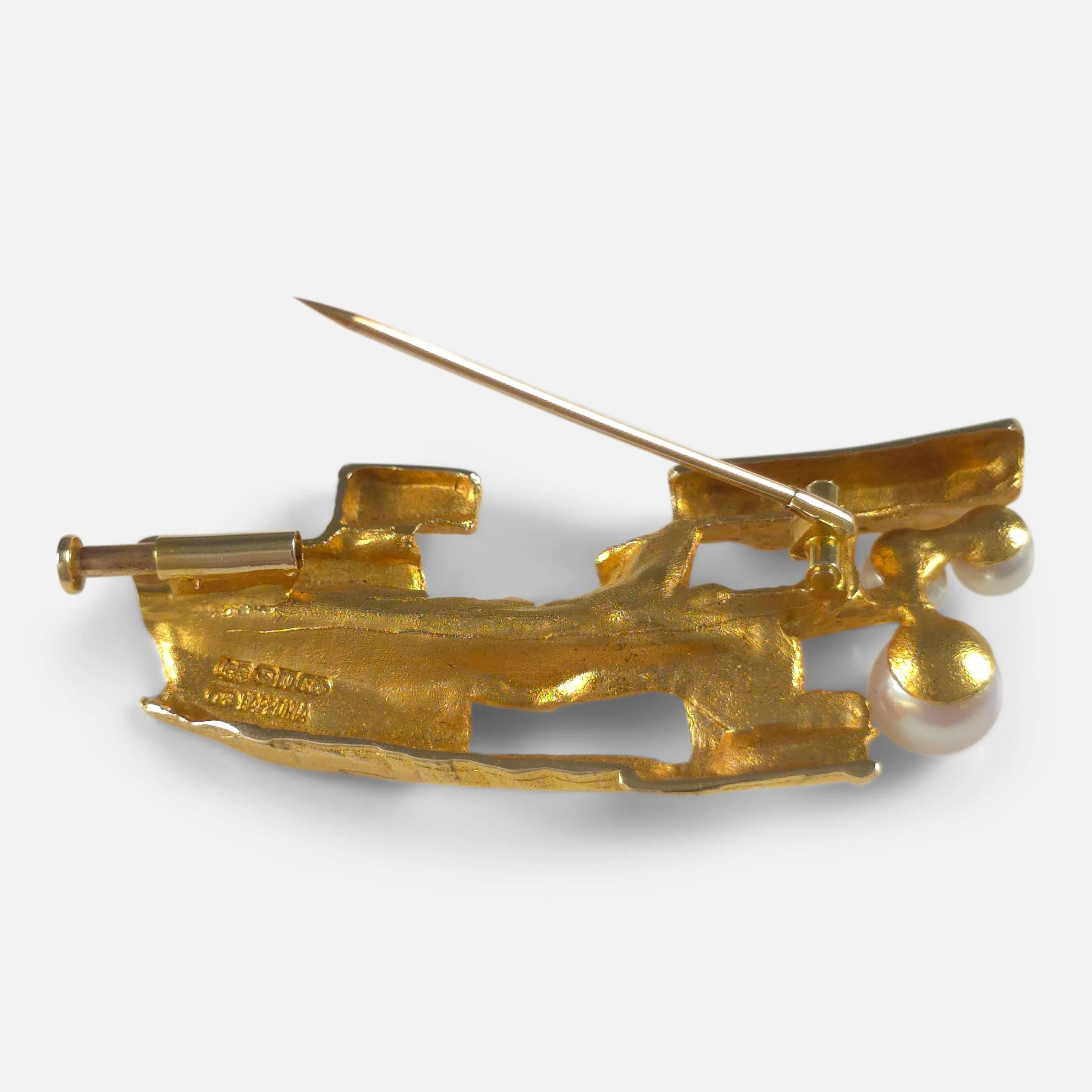 Björn Weckström Lapponia 'Bow of Argo' Brooch - 14ct Gold with Pearls