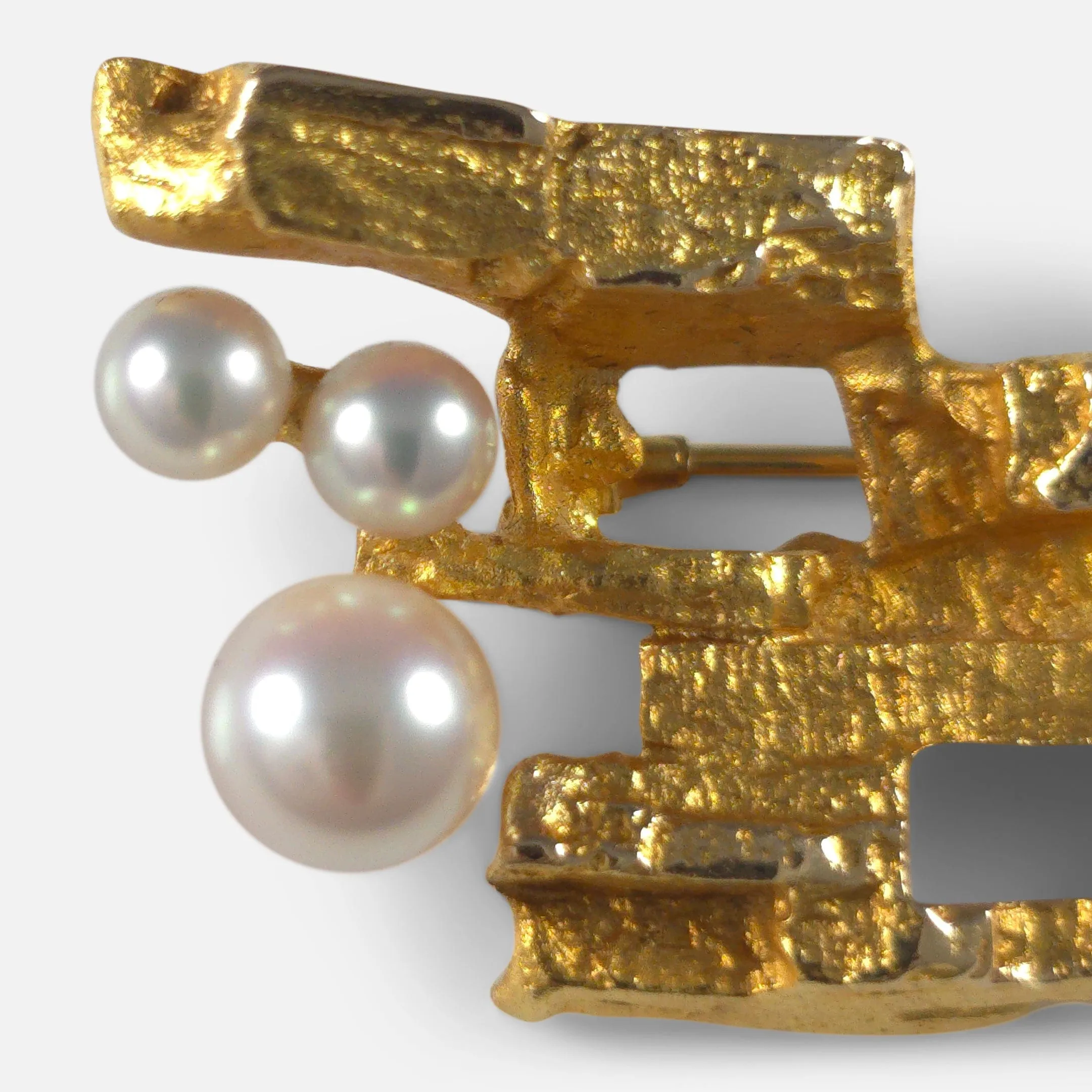 Björn Weckström Lapponia 'Bow of Argo' Brooch - 14ct Gold with Pearls