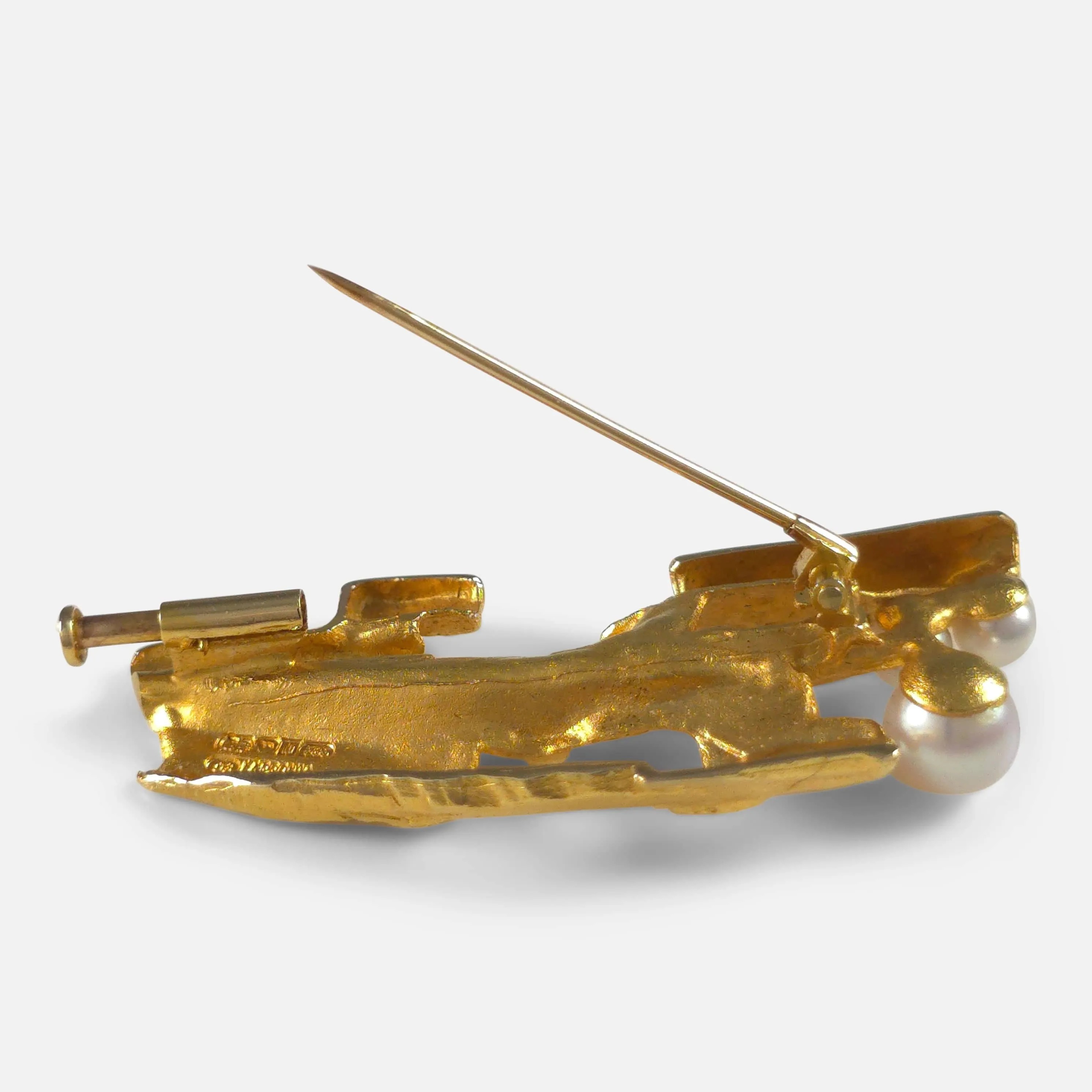 Björn Weckström Lapponia 'Bow of Argo' Brooch - 14ct Gold with Pearls