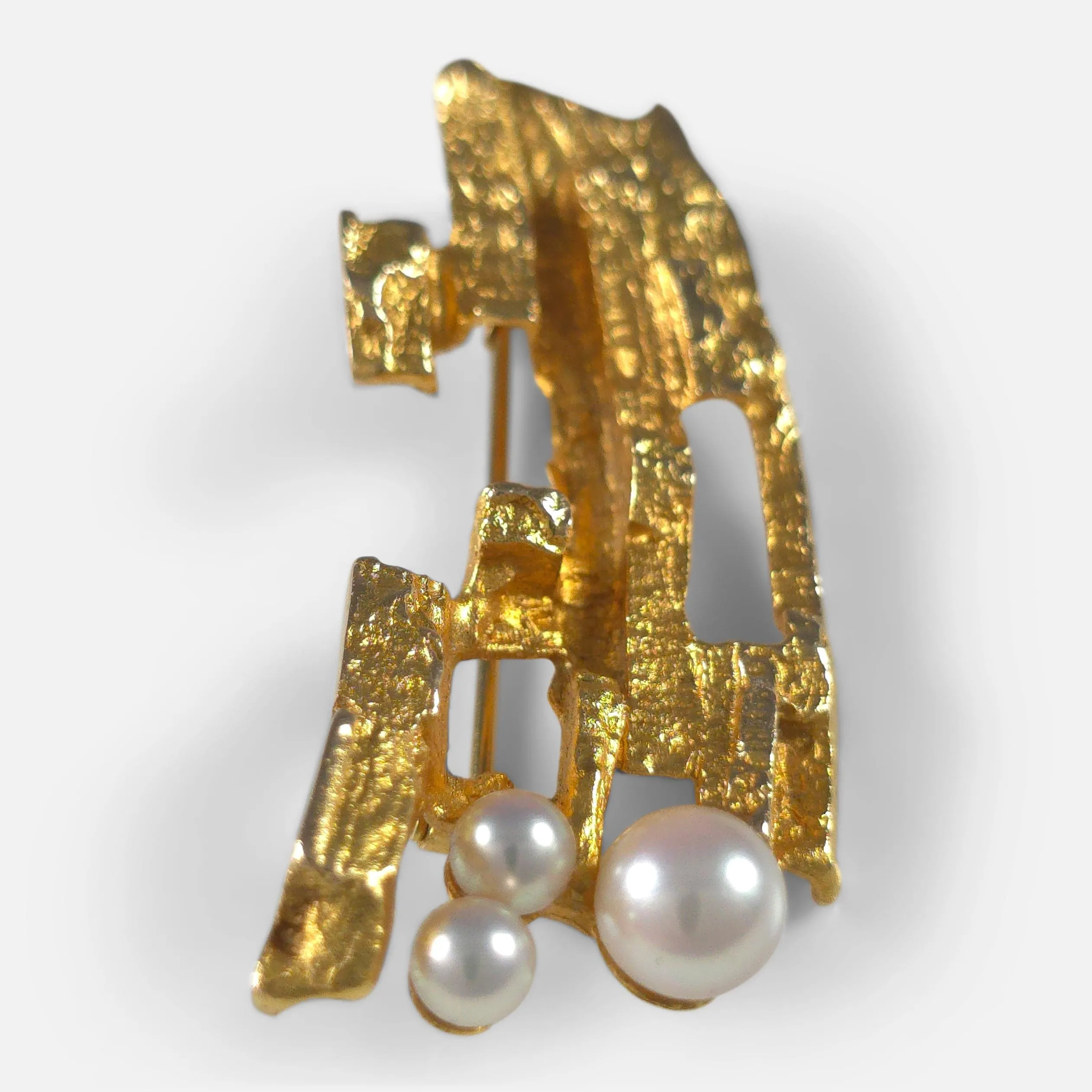 Björn Weckström Lapponia 'Bow of Argo' Brooch - 14ct Gold with Pearls