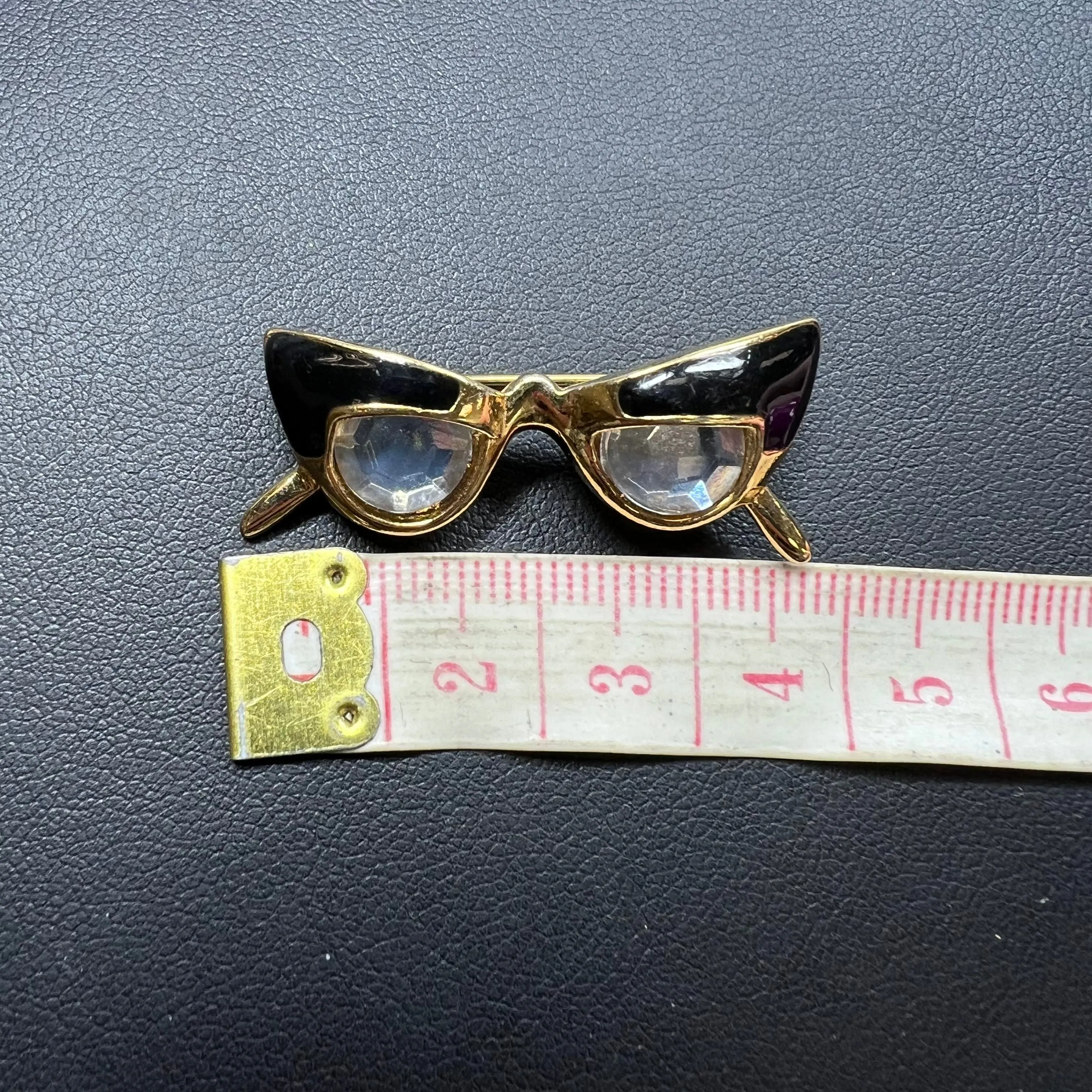 Bling Eyeglasses Brooch Gold Tone Black Cat Eye Glasses