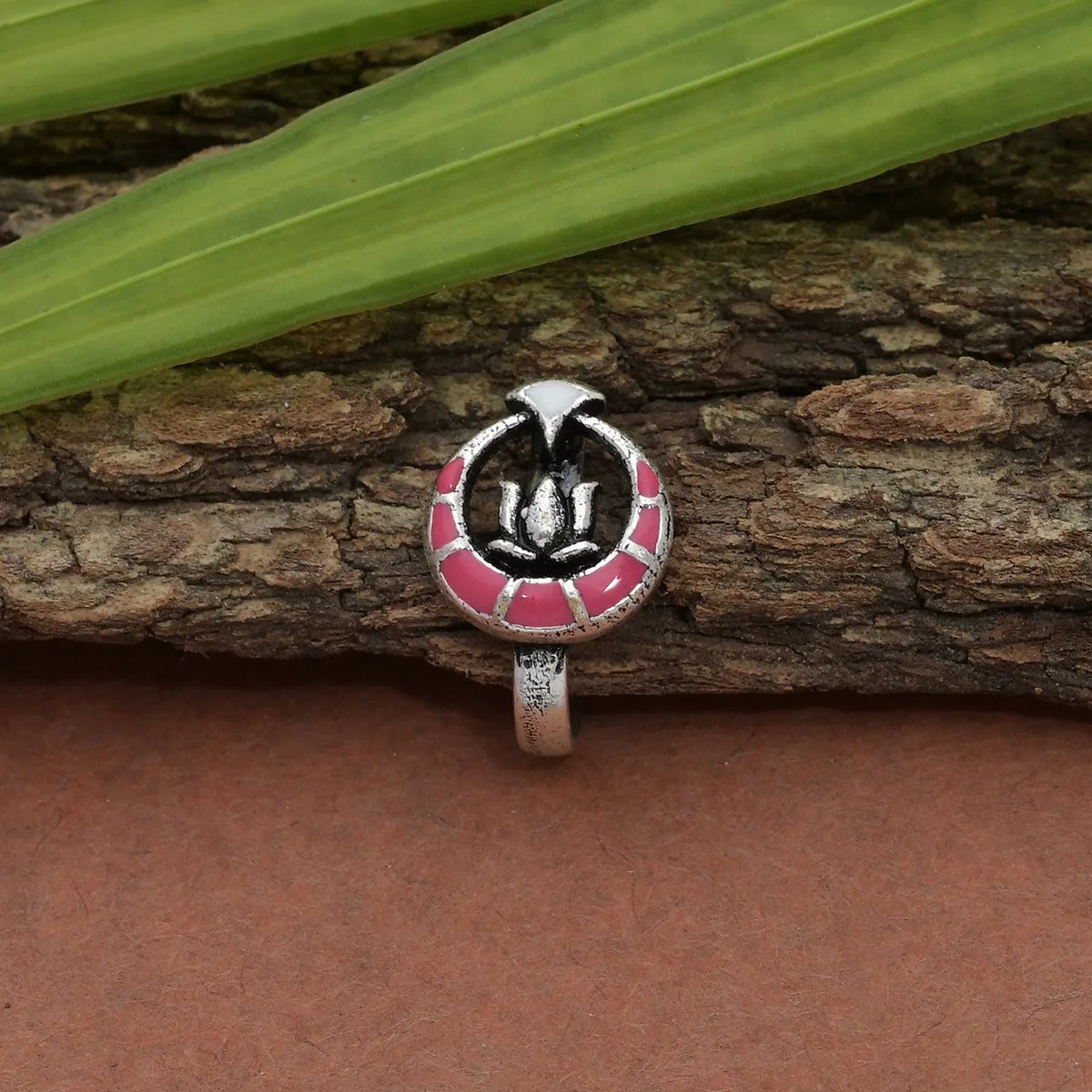 Blooming Lotus Silver Plated Nose Ring Pink By Voylla