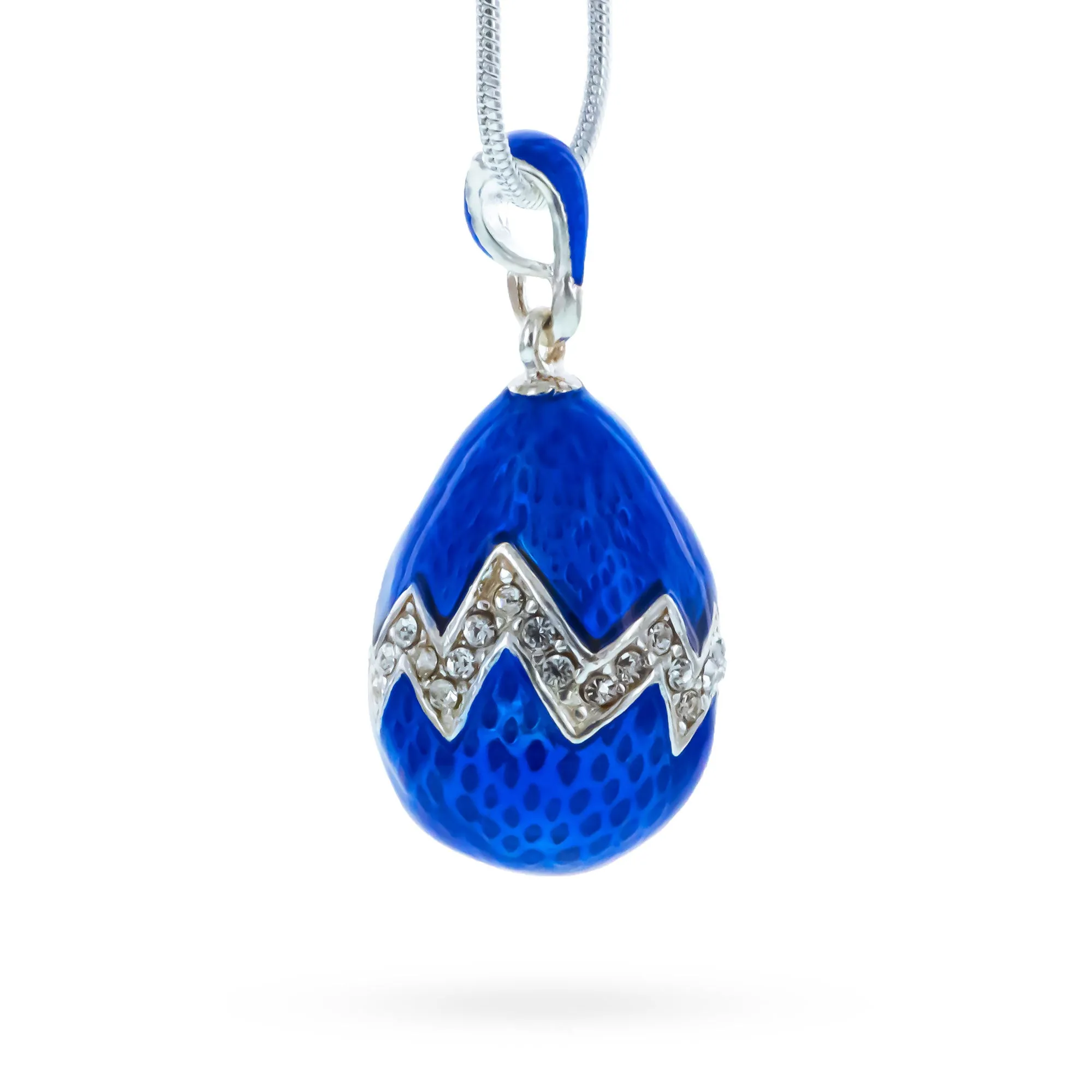 Blue Enamel 35 Crystals Brass Royal Egg Pendant Necklace