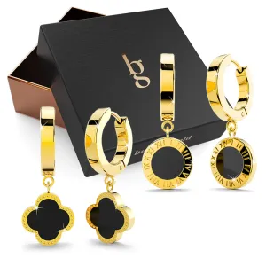Boxed 2 Pairs of Luxurious Earrings Set in Black Onyx with Gold Layered