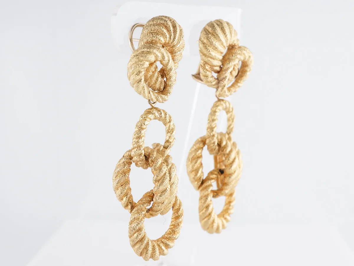 Braided Dangle Earrings w/ Brushed Texture 18K Yellow Gold