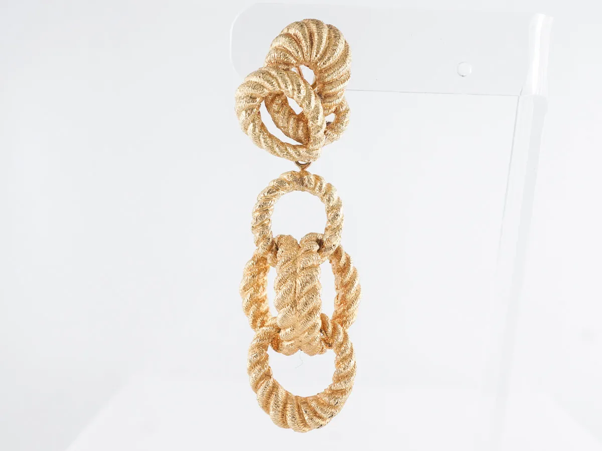 Braided Dangle Earrings w/ Brushed Texture 18K Yellow Gold