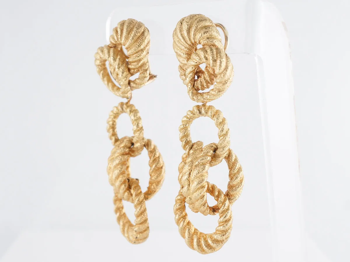 Braided Dangle Earrings w/ Brushed Texture 18K Yellow Gold