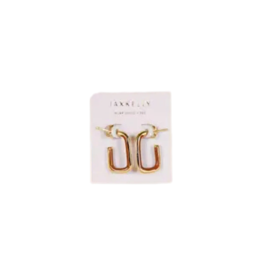 Brown Enamel Rectangle Gold Hoop Earrings