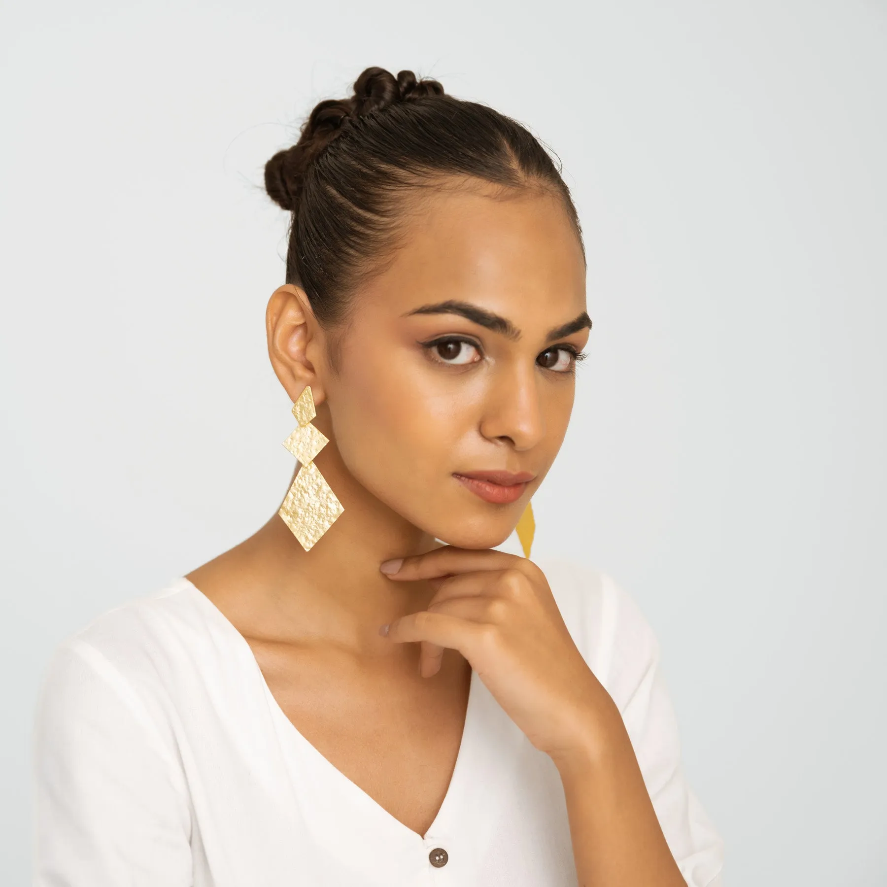Brushed Drop Earrings - Gold