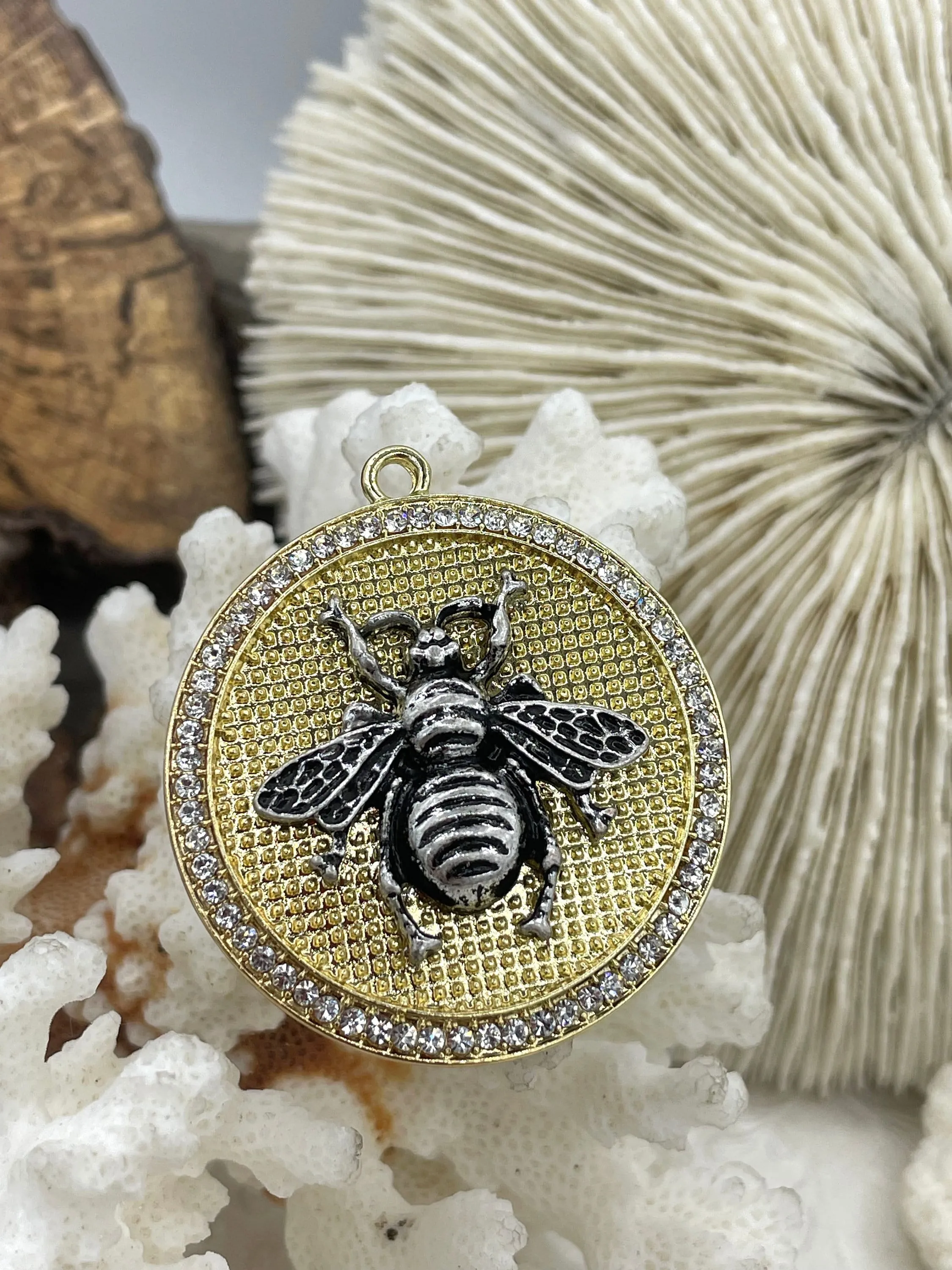 Bumble Bee Pendant with CZ, Round Bee Charm, Bumble Bee Charm, Mixed MetalBumble Bee, 10 Styles, Zinc Alloy, Cubic Zirconia, Fast Ship