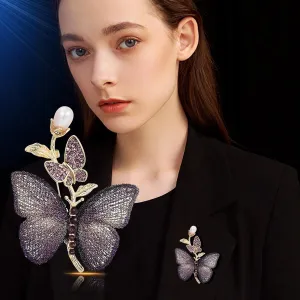 Butterfly Brooches for Women Gold-Plated Butterfly Pearl Brooch Lapel Pin Rhinestone Animals Brooch Jewelry for Mom Wife