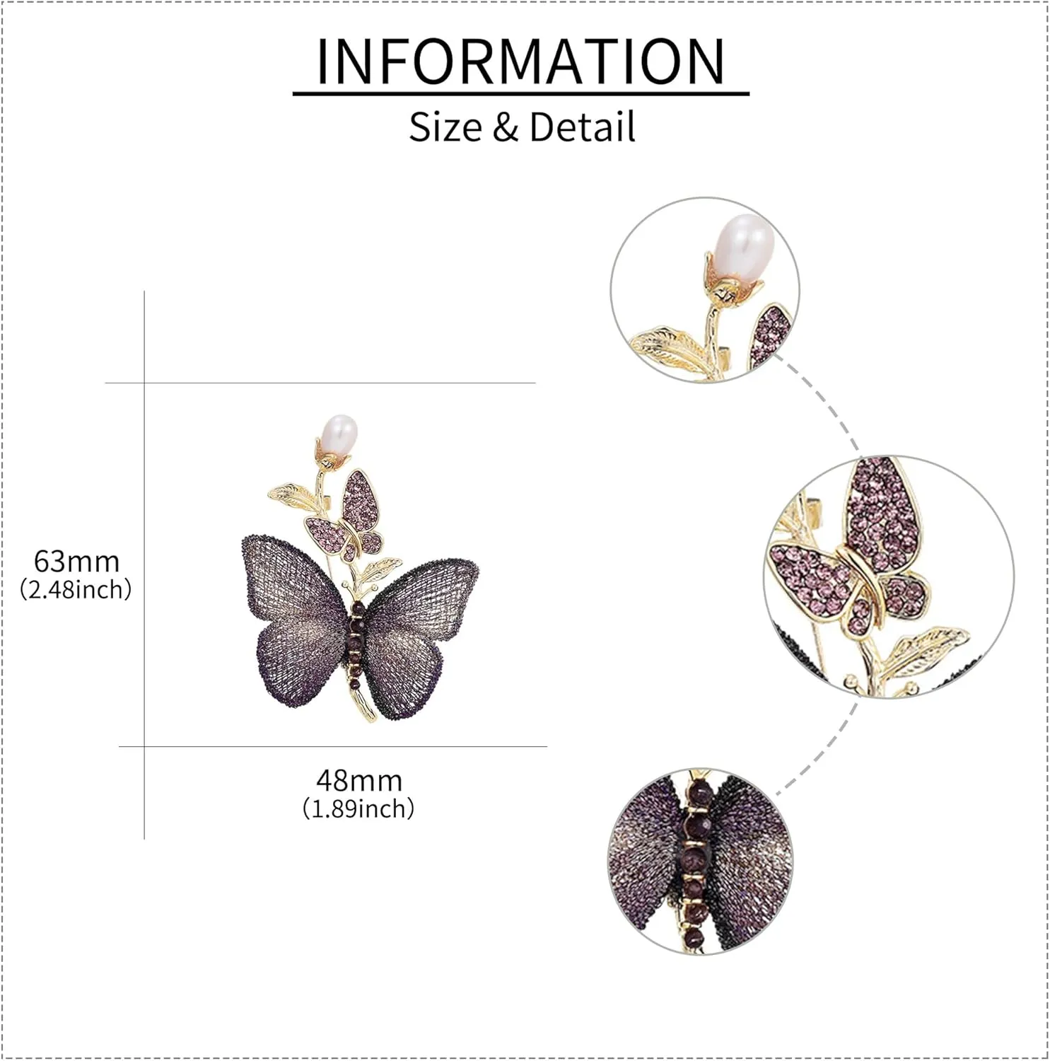 Butterfly Brooches for Women Gold-Plated Butterfly Pearl Brooch Lapel Pin Rhinestone Animals Brooch Jewelry for Mom Wife