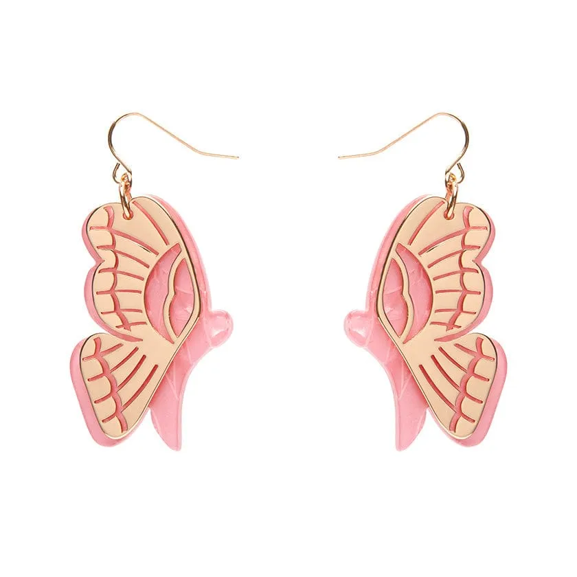 Butterfly Textured Resin Drop Earrings - Pink