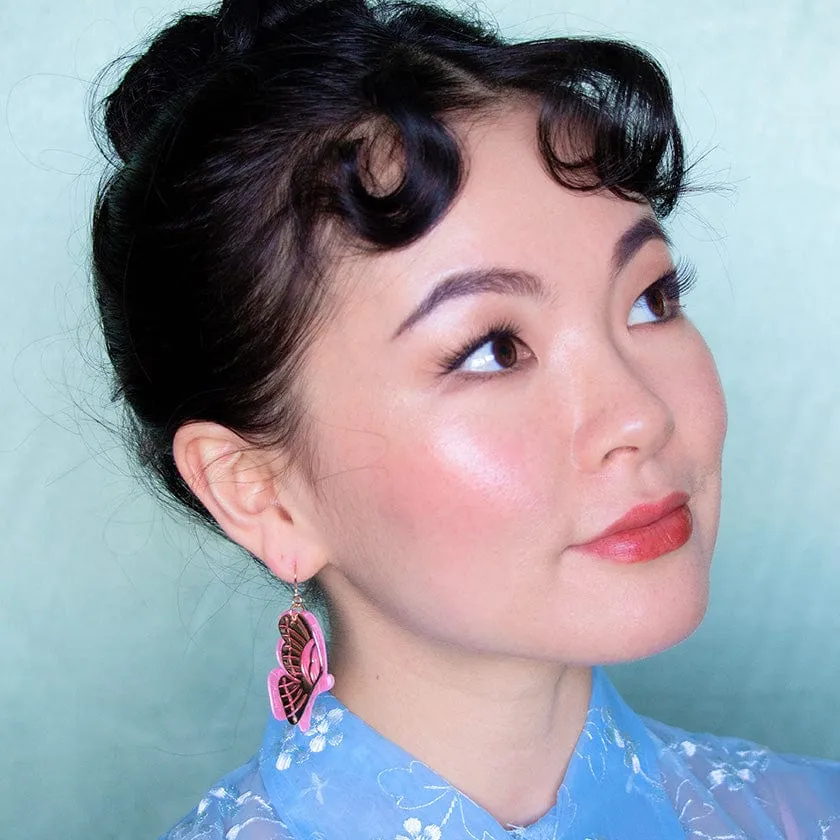 Butterfly Textured Resin Drop Earrings - Pink
