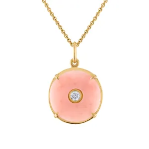 Circle Pendant in Pink Opal with Diamond