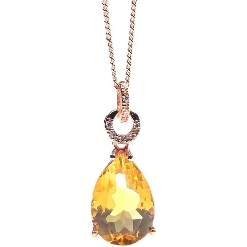 Classic Collection Pendant Water-drop Faceted Yellow Crystal Necklaces