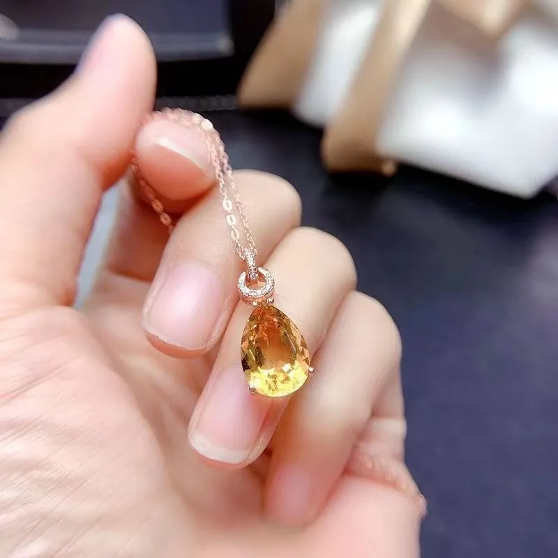 Classic Collection Pendant Water-drop Faceted Yellow Crystal Necklaces