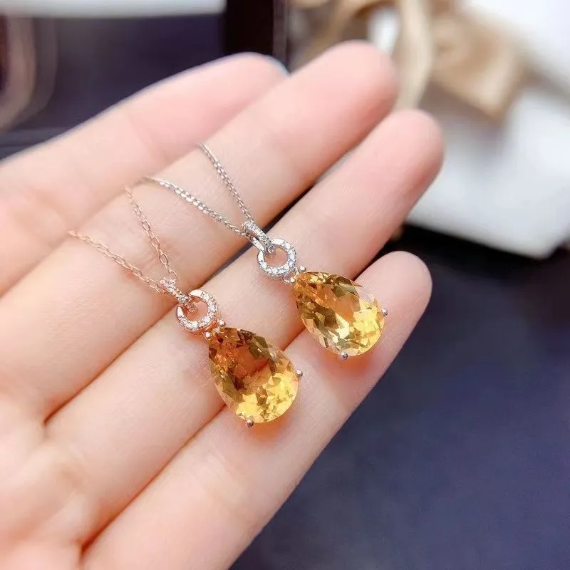 Classic Collection Pendant Water-drop Faceted Yellow Crystal Necklaces