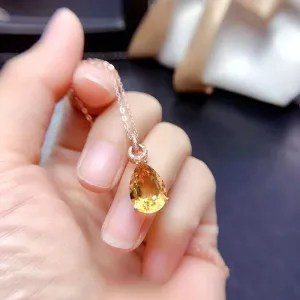 Classic Collection Pendant Water-drop Faceted Yellow Crystal Necklaces
