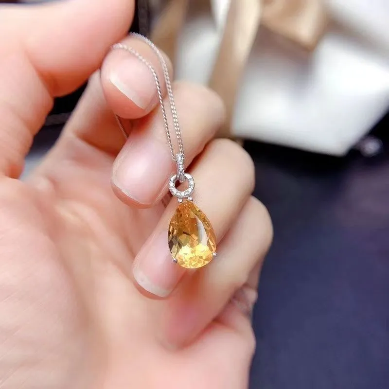 Classic Collection Pendant Water-drop Faceted Yellow Crystal Necklaces