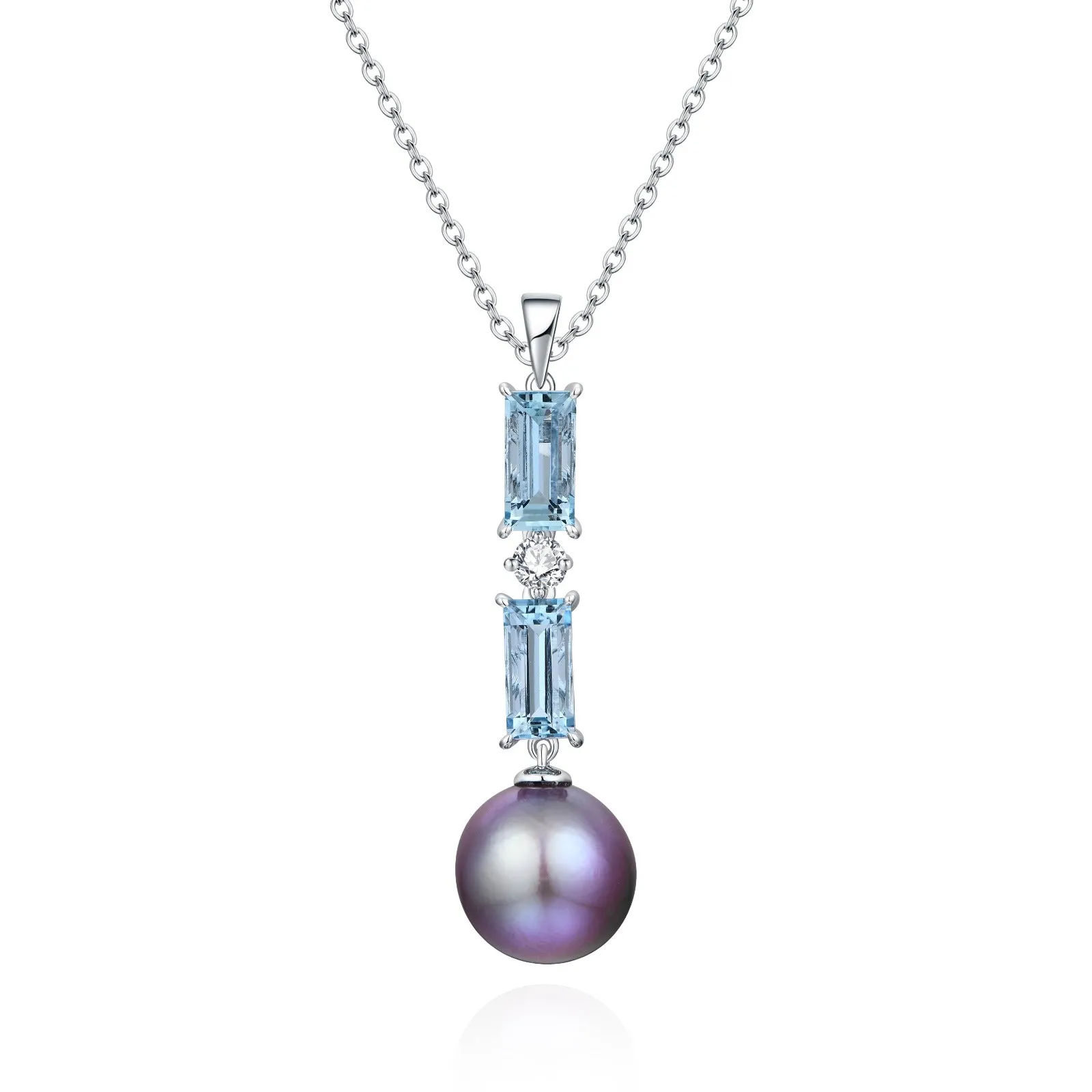 Classic Fresh Pearl Aquamarine and Diamond Pendant