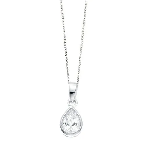 Classic Silver Pendant with Teardrop Cubic Zirconia