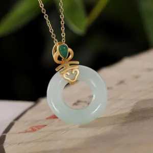 Classics Simple pendant Ancientgold craftsmanship retro natural Hotan Jade necklace