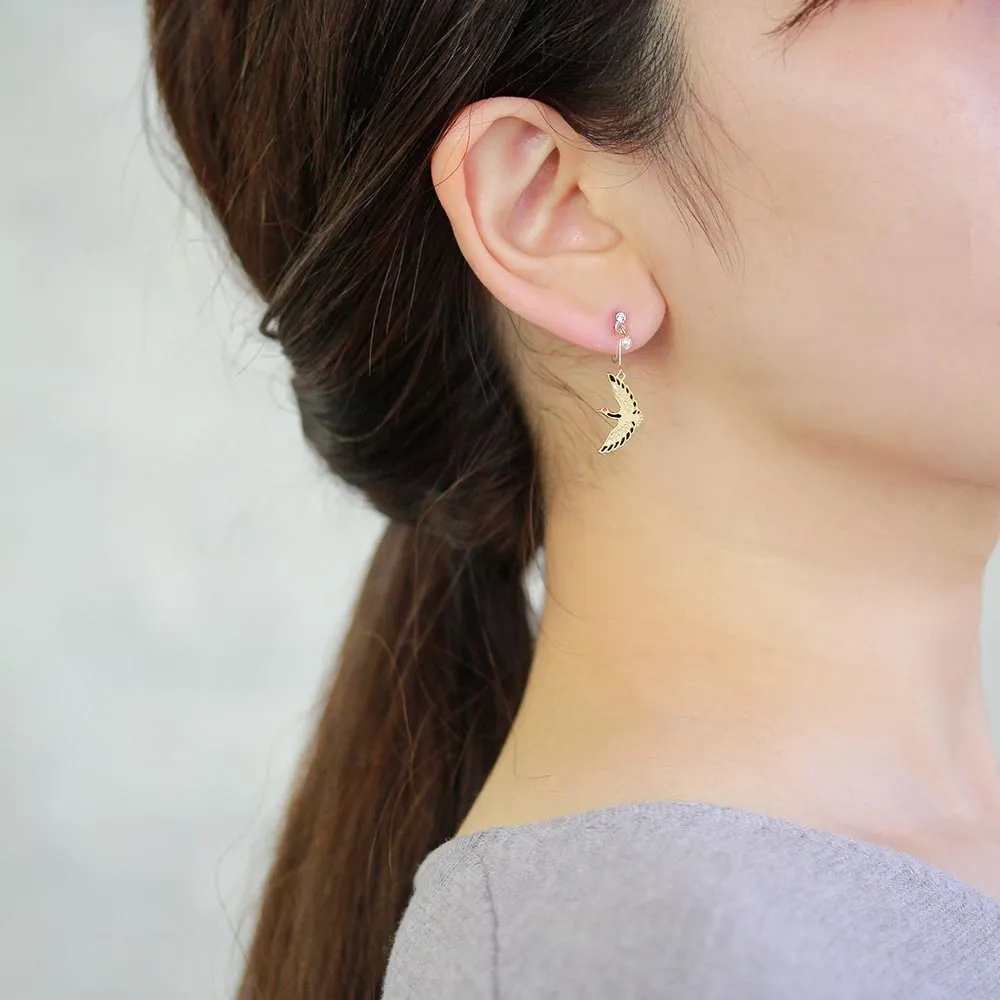 Crane and Fujiyama Japanese Traditional Symbol Invisible Clip On Earrings