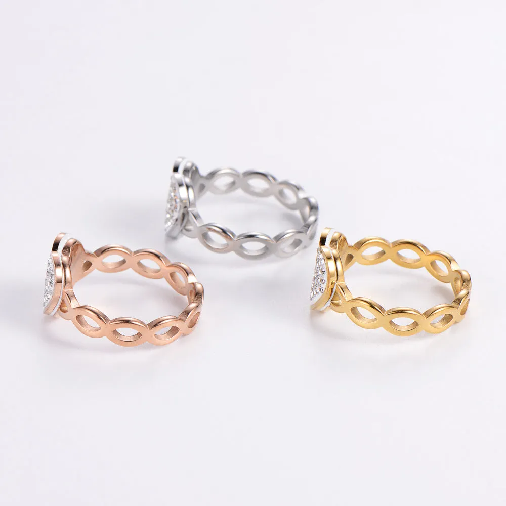 Cute & Edgy Geometric Stainless Steel Diamond Inlay Rings