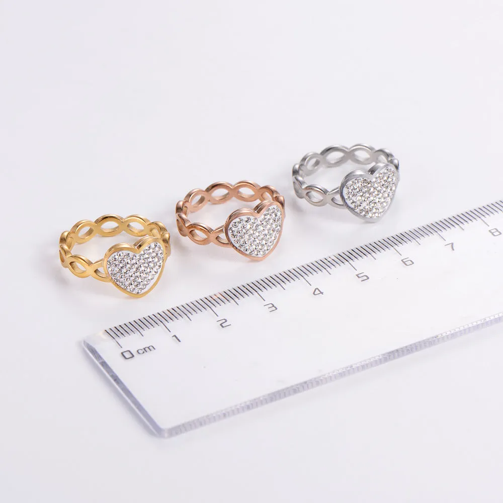 Cute & Edgy Geometric Stainless Steel Diamond Inlay Rings