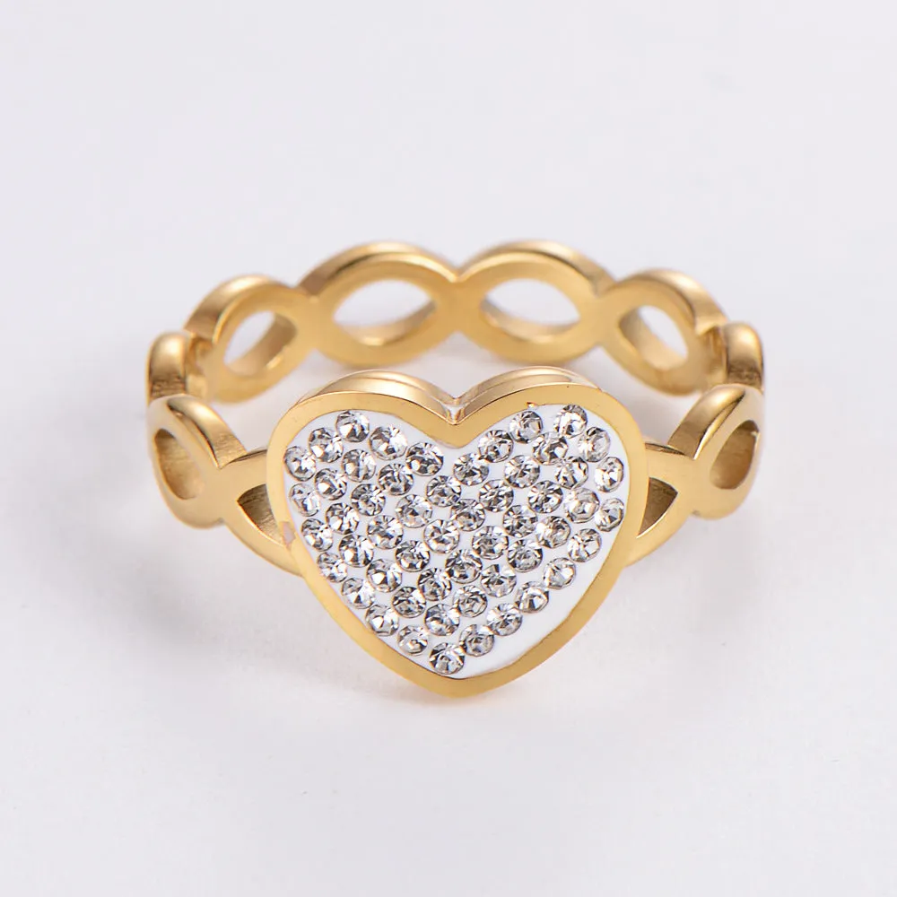 Cute & Edgy Geometric Stainless Steel Diamond Inlay Rings
